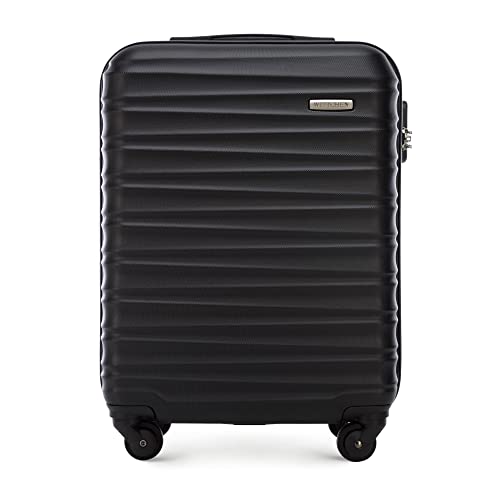 WITTCHEN Valigia da Cabina Trolley Bagaglio a Mano Valigia a rotelle piccola Trolley guscio duro ABS 4 ruote spinner Serratura a combinazione Maniglia telescopica Groove Line nero Ryanair/ITA Airways