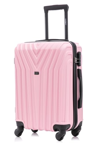 R.Leone Valigia da 1 Fino a Set 4 Trolley Rigido grande, medio, bagaglio a mano e bagaglio EasyJet 4 ruote in ABS 9001 (Rosa Pastello, S Bagaglio a mano)