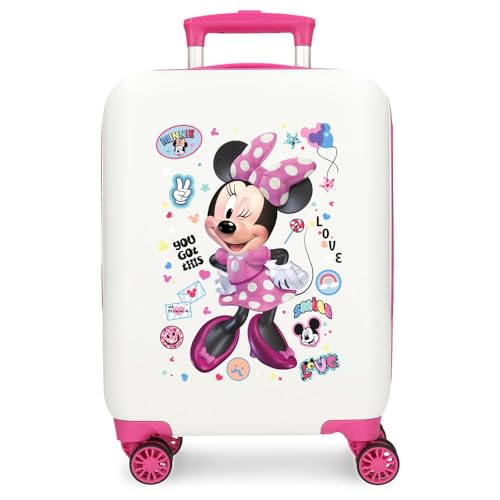 Disney Joumma Minnie Party Valigia da cabina bianca Valigia per bambini, rigida ABS, chiusura a combinazione laterale, 28,4 l, 2 kg, 4 ruote doppie bagaglio a mano, Party, Valigia 50