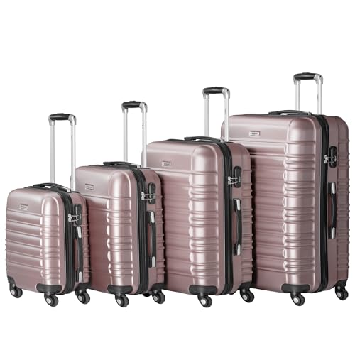 Set di valigie Zelsius 4 pezzi, colori rosé | Valigia rigida in ABS con chiusura a combinazione, 4 ruote e divisorio interno | Valigia a mano, set di valigie rigide 4 pezzi, trolley, valigia grande