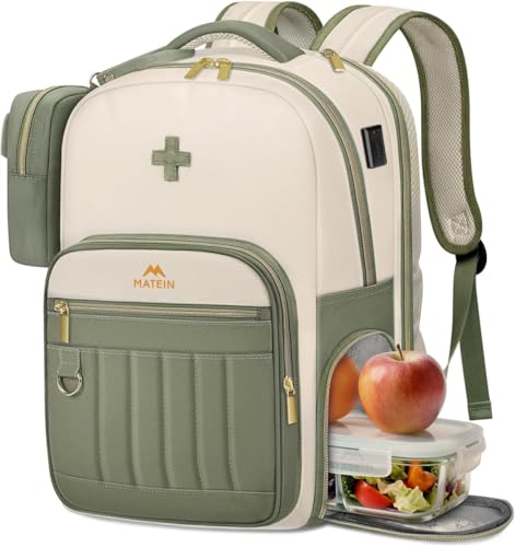MATEIN Zaino Lavoro per Infermiera, Zaino per Infermiere con Borsa Medica Staccabile e Scomparto per il Pranzo, Zainetto Donna porta di Ricarica USB per Infermieri, Studenti di Infermieristica, Verde
