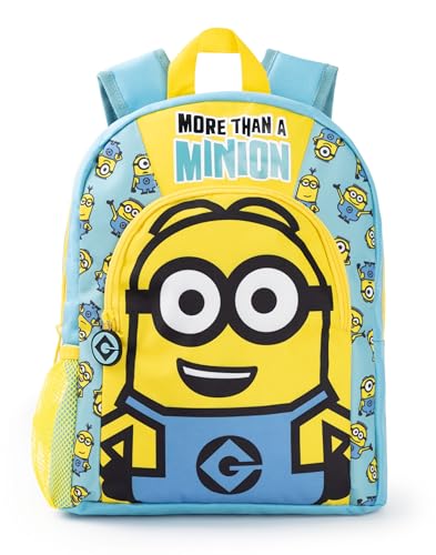 Minions Dave Zaino da ragazzo | Zaino blu e giallo con cinghie regolabili | Borsa da scuola sportiva pratica e organizzata per la stampa All Over per bambini | Regalo di merchandising di film di serie
