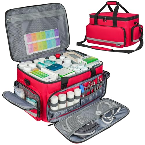 LEFOR·Z Borsa Medica,Borsa Infermiere Domiciliare,Grande Kit Medico con Divisori Staccabili Tracolla per Assistenza Sanitaria Domestica,Viaggi o Eventi di Emergenza,Rosso
