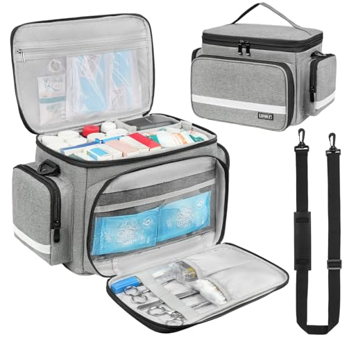 LEFOR·Z Borsa Infermiere,Borsa Medica,Piccolo Kit Medico Domiciliare con Divisori Staccabili per Assistenza Sanitaria Domestica,Viaggi o Eventi di Dmergenza,Grigio