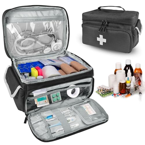 Boczif Kit di pronto soccorso, Borsa di trasporto di stoccaggio di primo soccorso, Organizer kit medici di emergenza, per la casa, ufficio, viaggi, all'aperto (Nero)(solo borsa)