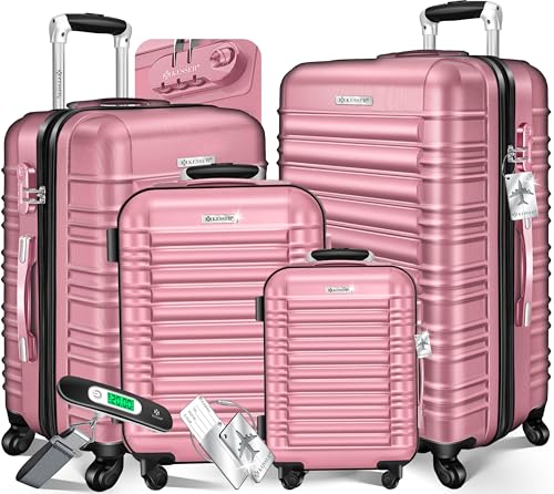 KESSER® - Set di 4 valigie rigide a rotelle, con copertura rigida, 4 ruote in acrilonitrile butadiene stirene (ABS), manico telescopico, misure S-M-L-XL, Colore: rosa., S-M-L-XL